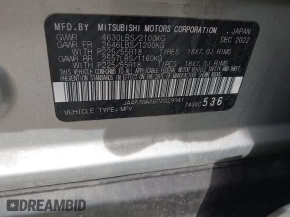 ✅ 2023 Mitsubishi Eclipse Cross SE • VIN: JA4ATWAA6PZ029041 • Лот: 41829070. Опубликован ранее на IAAI с пробегом 42 363 миль. Бесплатный доступ к архиву аукционных продаж из США и подробный отчёт об истории автомобиля на DreamBid. Изображение 9.