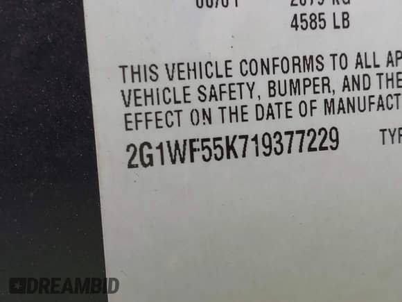 2001 Chevrolet Impala с VIN 2G1WF55K719377229, выставлен на аукционе IAAI как лот 41924869 с пробегом 217 219 миль миль и . История ставок и продаж доступна на DreamBid. Изображение 9.