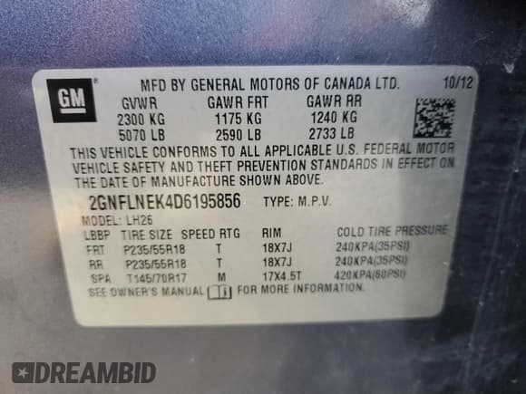 ✅ 2013 Chevrolet Equinox LT • VIN: 2GNFLNEK4D6195856 • Лот: 91345805. Опубликован ранее на Copart с пробегом 179 775 миль. Бесплатный доступ к архиву аукционных продаж из США и подробный отчёт об истории автомобиля на DreamBid. Изображение 13.