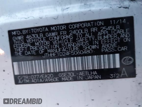 ✅ 2015 Lexus IS 250 • VIN: JTHBF1D24F5060480 • Lot: 43809840. Wystawiony na IAAI z przebiegiem 85 795 mil. Bezpłatny archiwum sprzedaży aukcyjnych z USA i szczegółowy raport historii pojazdu na DreamBid. Zdjęcie 9.