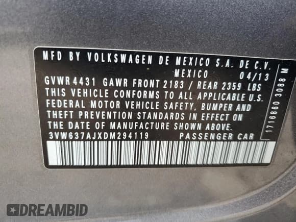 ✅ 2013 Volkswagen Jetta Hybrid SEL Premium • VIN: 3VW637AJXDM294119 • Лот: 86389244. Опубликован ранее на Copart с пробегом 118 058 миль. Бесплатный доступ к архиву аукционных продаж из США и подробный отчёт об истории автомобиля на DreamBid. Изображение 12.