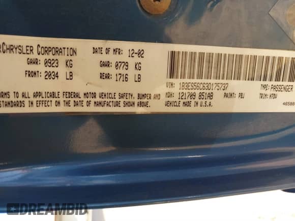 2003 Dodge Neon SXT z VIN 1B3ES56C63D175737, wystawiony jako IAAI lot #41476366 z przebiegiem 119 600 mil mil oraz . Historia ofert i sprzedaży dostępna na DreamBid. Obrazek 9.