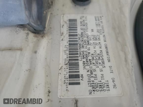 ✅ 1992 Toyota Previa LE • VIN: JT3AC12R6N1046273 • Lot: 74481764. Wystawiony na Copart z przebiegiem 197 838 mil. Bezpłatny archiwum sprzedaży aukcyjnych z USA i szczegółowy raport historii pojazdu na DreamBid. Zdjęcie 13.