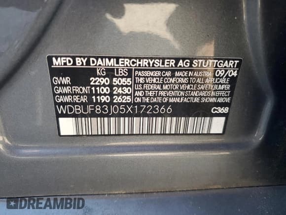✅ 2005 Mercedes-Benz E 500 • VIN: WDBUF83J05X172366 • Lot: 86306115. Listed on Copart with 152,419 mi. Free auction sales archive from the USA and detailed vehicle history report at DreamBid. Image 12.