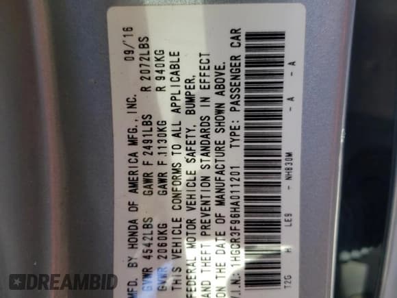 ✅ 2017 Honda Accord Touring • VIN: 1HGCR3F96HA011201 • Лот: 82240645. Опубликован ранее на Copart с пробегом 64 567 миль. Бесплатный доступ к архиву аукционных продаж из США и подробный отчёт об истории автомобиля на DreamBid. Изображение 12.