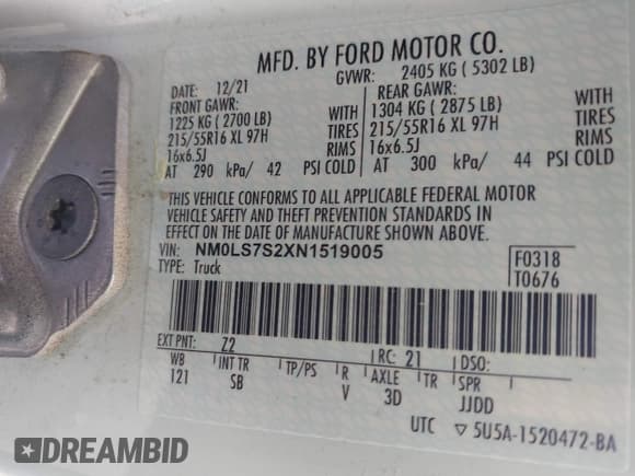 ✅ 2022 Ford Transit Connect XL • VIN: NM0LS7S2XN1519005 • Lot: 41944474. Listed on IAAI with 69,506 mi. Free auction sales archive from the USA and detailed vehicle history report at DreamBid. Image 9.