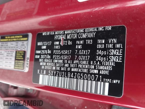 ✅ 2018 Hyundai Santa Fe 2.4L • VIN: 5XYZU3LB4JG500071 • Lot: 43533985. Listed on IAAI with 111,303 mi. Free auction sales archive from the USA and detailed vehicle history report at DreamBid. Image 9.