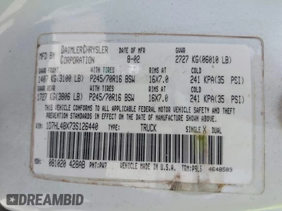 ✅ 2003 Dodge Dakota SLT • VIN: 1D7HL48X73S126440 • Lot: 42330513. Wystawiony na IAAI z przebiegiem 223 959 mil. Bezpłatny archiwum sprzedaży aukcyjnych z USA i szczegółowy raport historii pojazdu na DreamBid. Zdjęcie 9.