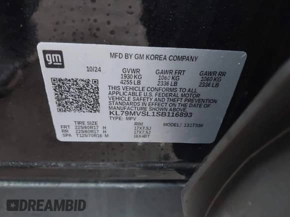 2025 Chevrolet TrailBlazer ACTIV с VIN KL79MVSL1SB116893, выставлен на аукционе IAAI как лот 41820421 с пробегом 2 128 миль миль и . История ставок и продаж доступна на DreamBid. Изображение 9.