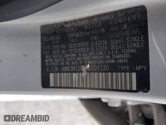 2005 Hyundai Tucson GL z VIN KM8JM12B85U101120, wystawiony jako Copart lot #81609074 z przebiegiem 181 914 mil mil oraz Szkoda całkowita • Salvage title. Historia ofert i sprzedaży dostępna na DreamBid. Obrazek 13.