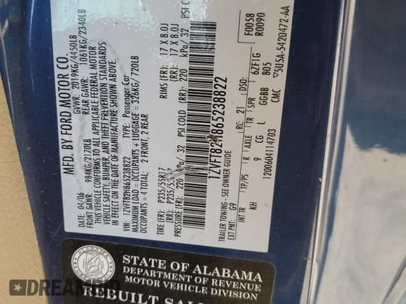 ✅ 2006 Ford Mustang GT Deluxe • VIN: 1ZVFT82H865238822 • Lot: 81996824. Listed on Copart with 201,826 mi. Free auction sales archive from the USA and detailed vehicle history report at DreamBid. Image 12.