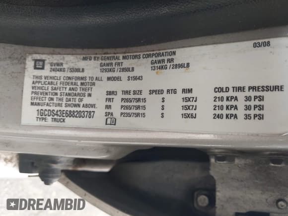 ✅ 2008 Chevrolet Colorado 2LT • VIN: 1GCDS43E688203787 • Lot: 43761665. Listed on IAAI with 194,073 mi. Free auction sales archive from the USA and detailed vehicle history report at DreamBid. Image 9.