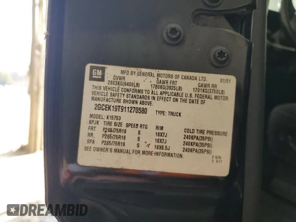 ✅ 2001 Chevrolet Silverado 1500 LS • VIN: 2GCEK19T911270580 • Лот: 92930175. Опубликован ранее на Copart с пробегом 166 583 миль. Бесплатный доступ к архиву аукционных продаж из США и подробный отчёт об истории автомобиля на DreamBid. Изображение 12.