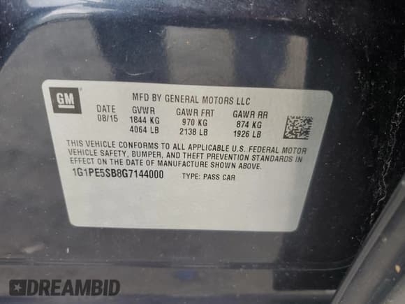 ✅ 2016 Chevrolet Cruze LT • VIN: 1G1PE5SB8G7144000 • Лот: 90788115. Опубликован ранее на Copart с пробегом 155 277 миль. Бесплатный доступ к архиву аукционных продаж из США и подробный отчёт об истории автомобиля на DreamBid. Изображение 12.