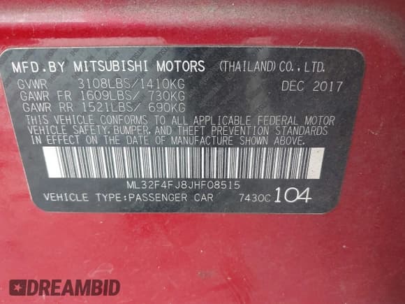 ✅ 2018 Mitsubishi Mirage SE • VIN: ML32F4FJ8JHF08515 • Лот: 41126359. Опубликован ранее на IAAI с пробегом 115 006 миль. Бесплатный доступ к архиву аукционных продаж из США и подробный отчёт об истории автомобиля на DreamBid. Изображение 9.