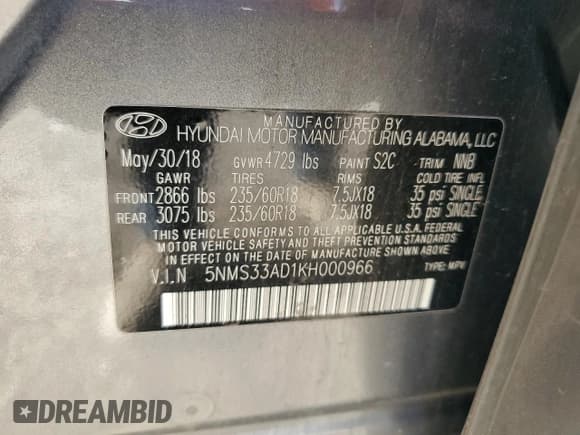 ✅ 2019 Hyundai Santa Fe SEL • VIN: 5NMS33AD1KH000966 • Lot: 70212553. Wystawiony na Copart z przebiegiem 64 771 mil. Bezpłatny archiwum sprzedaży aukcyjnych z USA i szczegółowy raport historii pojazdu na DreamBid. Zdjęcie 13.