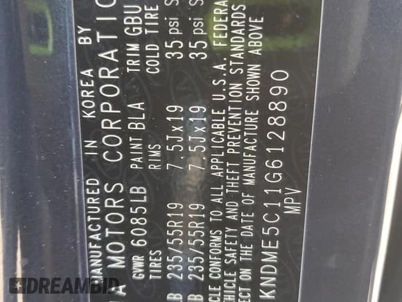 ✅ 2016 Kia Sedona SX-L • VIN: KNDME5C11G6128890 • Lot: 80306685. Listed on Copart with 90,205 mi. Free auction sales archive from the USA and detailed vehicle history report at DreamBid. Image 14.