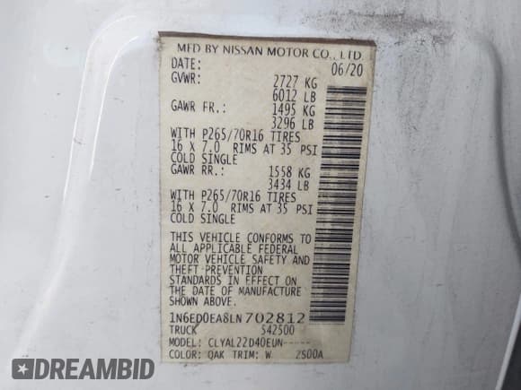 ✅ 2020 Nissan Frontier SV • VIN: 1N6ED0EA8LN702812 • Лот: 43686612. Опубликован ранее на IAAI с пробегом 37 716 миль. Бесплатный доступ к архиву аукционных продаж из США и подробный отчёт об истории автомобиля на DreamBid. Изображение 9.