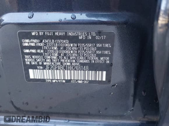 ✅ 2017 Subaru Crosstrek Premium • VIN: JF2GPABC1HH248148 • Lot: 43477008. Listed on IAAI with 105,407 mi. Free auction sales archive from the USA and detailed vehicle history report at DreamBid. Image 9.