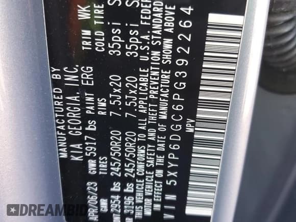 ✅ 2023 Kia Telluride S • VIN: 5XYP6DGC6PG392264 • Lot: 90111135. Wystawiony na Copart z przebiegiem 18 340 mil. Bezpłatny archiwum sprzedaży aukcyjnych z USA i szczegółowy raport historii pojazdu na DreamBid. Zdjęcie 14.