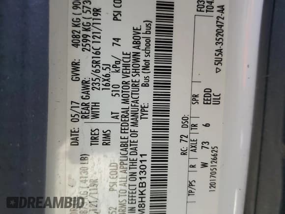 ✅ 2017 Ford Transit XL • VIN: 1FBZX2ZM8HKB13011 • Lot: 81103975. Listed on Copart with 351,201 mi. Free auction sales archive from the USA and detailed vehicle history report at DreamBid. Image 13.