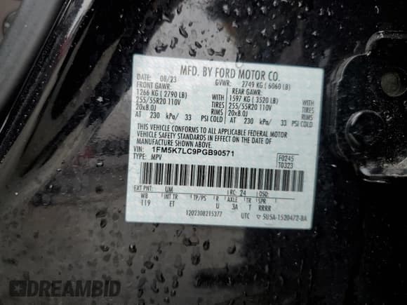 ✅ 2023 Ford Explorer King Ranch • VIN: 1FM5K7LC9PGB90571 • Lot: 47583725. Listed on Copart with 34,409 mi. Free auction sales archive from the USA and detailed vehicle history report at DreamBid. Image 14.