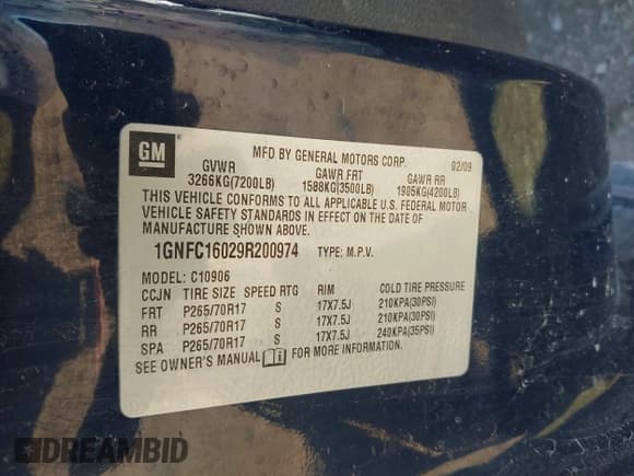 ✅ 2009 Chevrolet Suburban LS • VIN: 1GNFC16029R200974 • Lot: 41370873. Listed on IAAI with 207,649 mi. Free auction sales archive from the USA and detailed vehicle history report at DreamBid. Image 9.