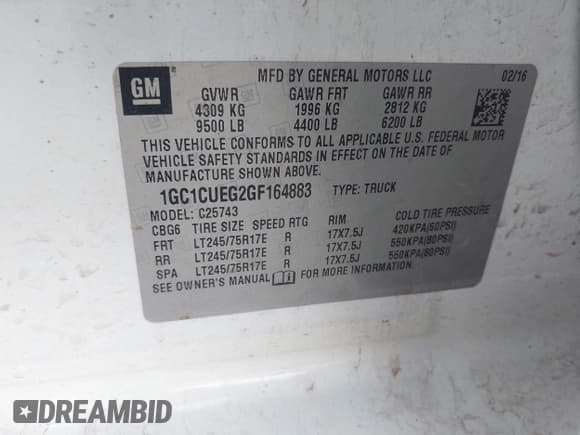 ✅ 2016 Chevrolet Silverado 2500HD Work Truck • VIN: 1GC1CUEG2GF164883 • Лот: 43046313. Опубликован ранее на IAAI с пробегом 267 082 миль. Бесплатный доступ к архиву аукционных продаж из США и подробный отчёт об истории автомобиля на DreamBid. Изображение 9.