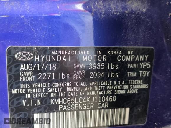 2019 Hyundai Ioniq Blue с VIN KMHC65LC4KU110460, выставлен на аукционе Copart как лот 76001224 с пробегом 28 737 миль миль и На запчасти • Non repairable. История ставок и продаж доступна на DreamBid. Изображение 13.