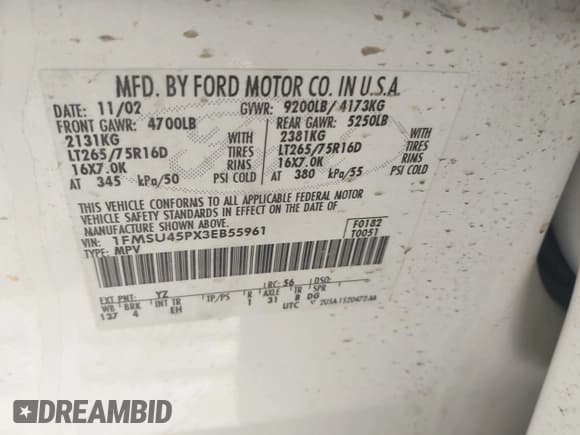 ✅ 2003 Ford Excursion Eddie Bauer • VIN: 1FMSU45PX3EB55961 • Лот: 42024840. Опубликован ранее на IAAI с пробегом 284 158 миль. Бесплатный доступ к архиву аукционных продаж из США и подробный отчёт об истории автомобиля на DreamBid. Изображение 9.