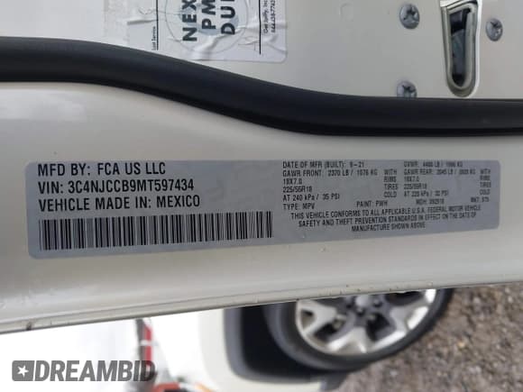 ✅ 2021 Jeep Compass Limited • VIN: 3C4NJCCB9MT597434 • Lot: 41580549. Listed on IAAI with 51,549 mi. Free auction sales archive from the USA and detailed vehicle history report at DreamBid. Image 9.