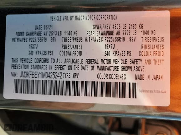 ✅ 2021 Mazda CX-5 Signature • VIN: JM3KFBEY1M0425242 • Lot: 91067215. Wystawiony na Copart z przebiegiem 77 579 mil. Bezpłatny archiwum sprzedaży aukcyjnych z USA i szczegółowy raport historii pojazdu na DreamBid. Zdjęcie 14.