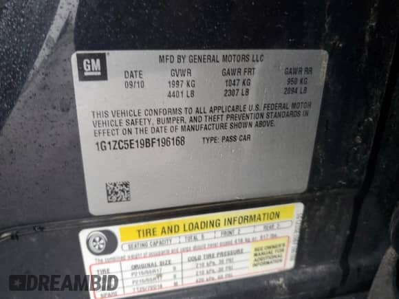 ✅ 2011 Chevrolet Malibu 1LT • VIN: 1G1ZC5E19BF196168 • Лот: 90599435. Опубликован ранее на Copart с пробегом 148 028 миль. Бесплатный доступ к архиву аукционных продаж из США и подробный отчёт об истории автомобиля на DreamBid. Изображение 12.