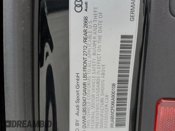 ✅ 2019 Audi RS 5 Sportback • VIN: WUABWCF5XKA900108 • Lot: 84801915. Listed on Copart with 61,539 mi. Free auction sales archive from the USA and detailed vehicle history report at DreamBid. Image 13.