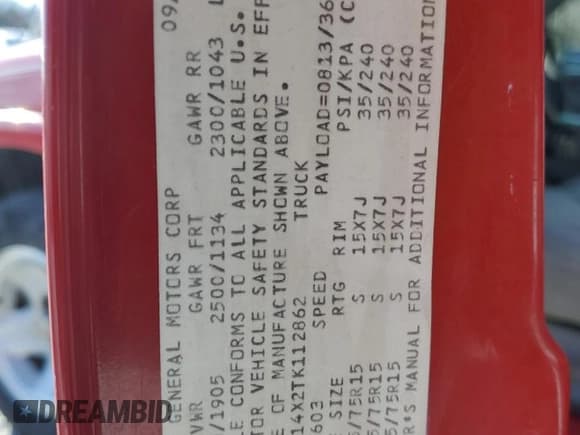 ✅ 1996 Chevrolet S-10 • VIN: 1GCCS14X2TK112862 • Лот: 87328404. Опубликован ранее на Copart с пробегом 74 417 миль. Бесплатный доступ к архиву аукционных продаж из США и подробный отчёт об истории автомобиля на DreamBid. Изображение 12.