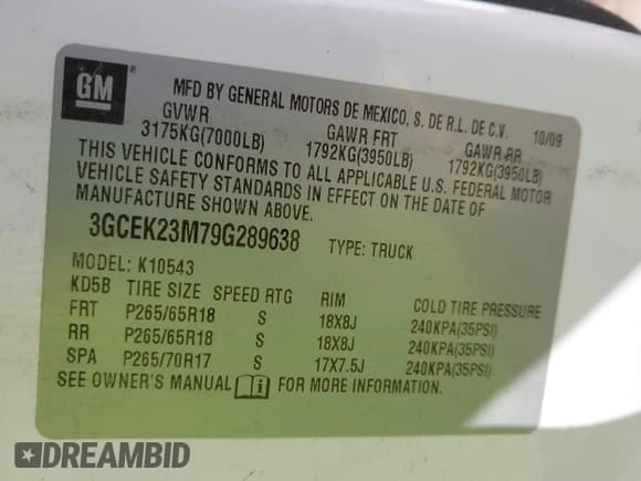 ✅ 2009 Chevrolet Silverado 1500 LT • VIN: 3GCEK23M79G289638 • Lot: 39254482. Listed on IAAI with 165,372 mi. Free auction sales archive from the USA and detailed vehicle history report at DreamBid. Image 9.