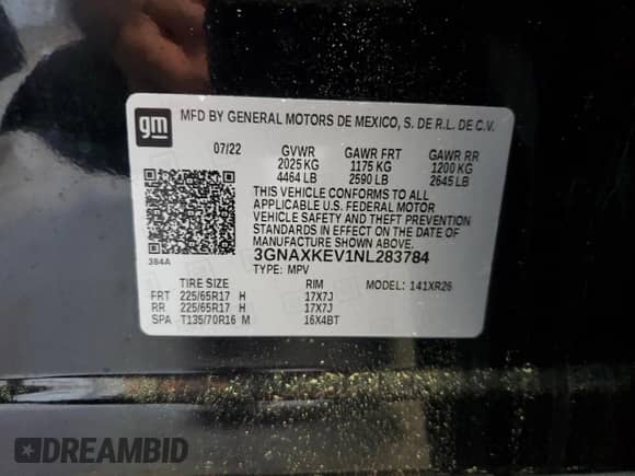 2022 Chevrolet Equinox LT z VIN 3GNAXKEV1NL283784, wystawiony jako Copart lot #61015865 z przebiegiem 10 386 mil mil oraz Szkoda całkowita • Salvage title. Historia ofert i sprzedaży dostępna na DreamBid. Obrazek 13.