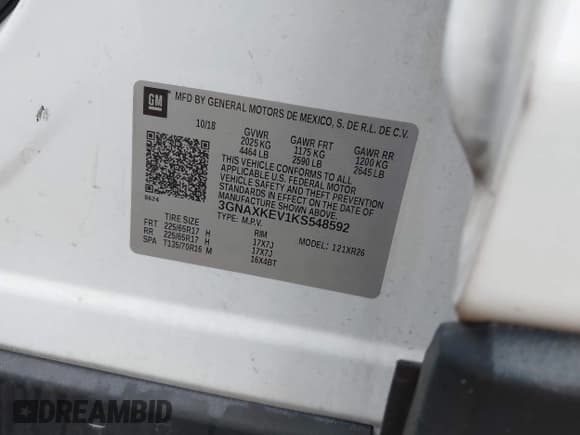 ✅ 2019 Chevrolet Equinox LT • VIN: 3GNAXKEV1KS548592 • Lot: 43757687. Listed on IAAI with 114,075 mi. Free auction sales archive from the USA and detailed vehicle history report at DreamBid. Image 9.