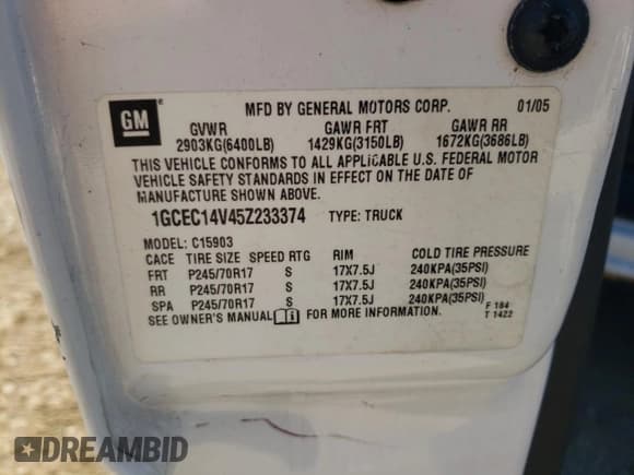 ✅ 2005 Chevrolet Silverado 1500 Work Truck • VIN: 1GCEC14V45Z233374 • Лот: 73718324. Опубликован ранее на Copart с пробегом 201 140 миль. Бесплатный доступ к архиву аукционных продаж из США и подробный отчёт об истории автомобиля на DreamBid. Изображение 12.