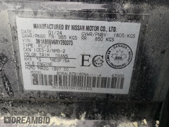 ✅ 2024 Nissan Sentra S • VIN: 3N1AB8BV6RY280373 • Лот: 64965214. Опубликован ранее на Copart с пробегом Не указан. Бесплатный доступ к архиву аукционных продаж из США и подробный отчёт об истории автомобиля на DreamBid. Изображение 12.