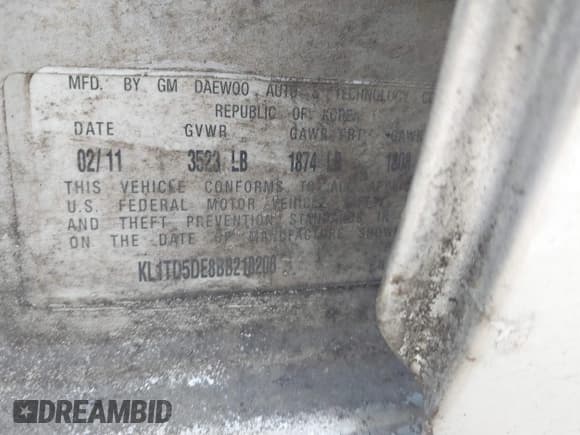 ✅ 2011 Chevrolet Aveo 1LT • VIN: KL1TD5DE8BB218206 • Lot: 41468978. Wystawiony na IAAI z przebiegiem 106 997 mil. Bezpłatny archiwum sprzedaży aukcyjnych z USA i szczegółowy raport historii pojazdu na DreamBid. Zdjęcie 9.