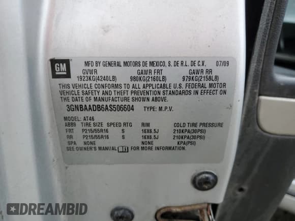 ✅ 2010 Chevrolet HHR LS • VIN: 3GNBAADB6AS506604 • Lot: 81249534. Listed on Copart with 221,065 mi. Free auction sales archive from the USA and detailed vehicle history report at DreamBid. Image 13.