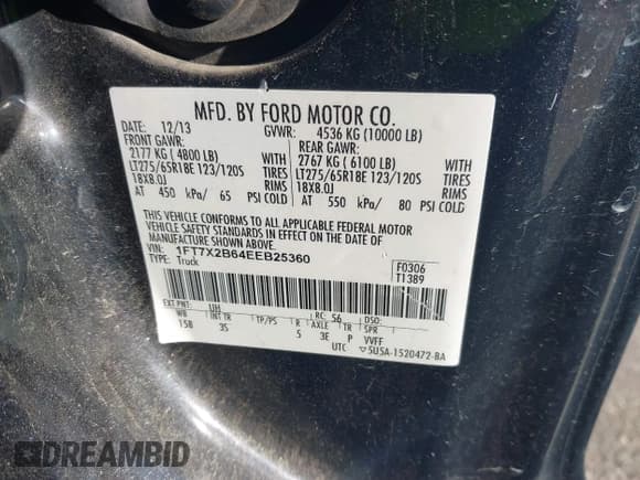 ✅ 2014 Ford F-250 XL • VIN: 1FT7X2B64EEB25360 • Lot: 43488405. Listed on IAAI with 238,285 mi. Free auction sales archive from the USA and detailed vehicle history report at DreamBid. Image 9.