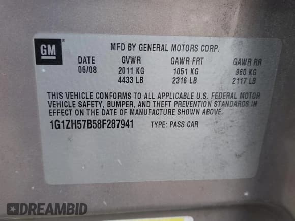 ✅ 2008 Chevrolet Malibu 1LT • VIN: 1G1ZH57B58F287941 • Lot: 90280925. Listed on Copart with 241,191 mi. Free auction sales archive from the USA and detailed vehicle history report at DreamBid. Image 13.