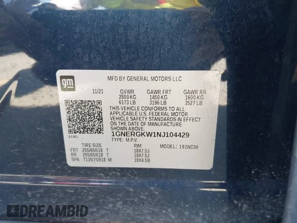 ✅ 2022 Chevrolet Traverse LT Cloth • VIN: 1GNERGKW1NJ104429 • Lot: 43174772. Wystawiony na IAAI z przebiegiem 66 873 mil. Bezpłatny archiwum sprzedaży aukcyjnych z USA i szczegółowy raport historii pojazdu na DreamBid. Zdjęcie 9.