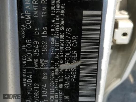 ✅ 2013 Hyundai Accent GS • VIN: KMHCT5AE0DU088778 • Лот: 71732254. Опубликован ранее на Copart с пробегом 80 321 миль. Бесплатный доступ к архиву аукционных продаж из США и подробный отчёт об истории автомобиля на DreamBid. Изображение 12.