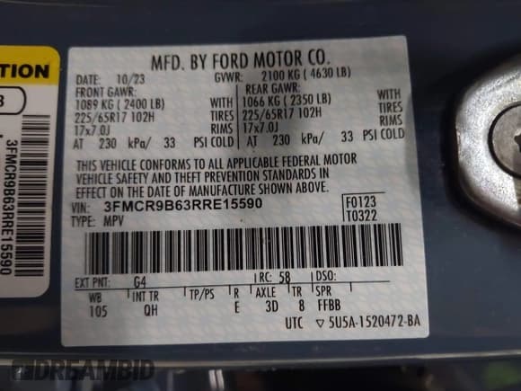 ✅ 2024 Ford Bronco Sport Big Bend • VIN: 3FMCR9B63RRE15590 • Lot: 43484094. Listed on IAAI with 12,504 mi. Free auction sales archive from the USA and detailed vehicle history report at DreamBid. Image 9.