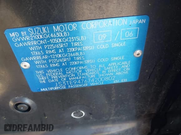 ✅ 2007 Suzuki Grand Vitara Luxury • VIN: JS3TE947674200802 • Lot: 43809399. Wystawiony na IAAI z przebiegiem 227 868 mil. Bezpłatny archiwum sprzedaży aukcyjnych z USA i szczegółowy raport historii pojazdu na DreamBid. Zdjęcie 9.