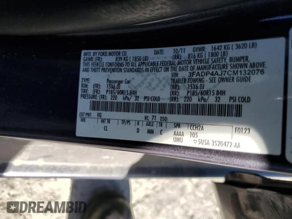 ✅ 2012 Ford Fiesta S • VIN: 3FADP4AJ7CM132076 • Лот: 84290745. Опубликован ранее на Copart с пробегом 121 193 миль. Бесплатный доступ к архиву аукционных продаж из США и подробный отчёт об истории автомобиля на DreamBid. Изображение 12.