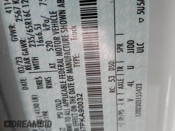 ✅ 2023 Ford Transit Cargo • VIN: 1FTBR3X87PKA90032 • Lot: 57167905. Listed on Copart with 30,734 mi. Free auction sales archive from the USA and detailed vehicle history report at DreamBid. Image 12.